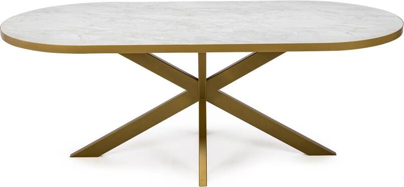 STALUX Plat ovale eettafel Noud 240 x 100 goud wit marmer