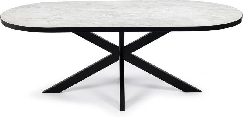 STALUX Plat Ovale eettafel Noud zwart wit marmer Ovaal