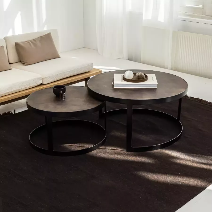 Stalux Salontafelset Set Saar Duurzaam Stijlvol Design Eenvoudige Montage Bruin Lederlook 80 cm