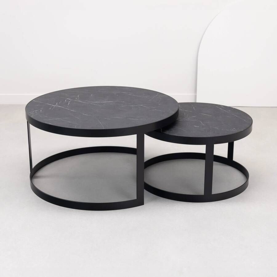 Stalux Salontafelset 'Saar' rond 80 en 60cm kleur zwart zwart marmer