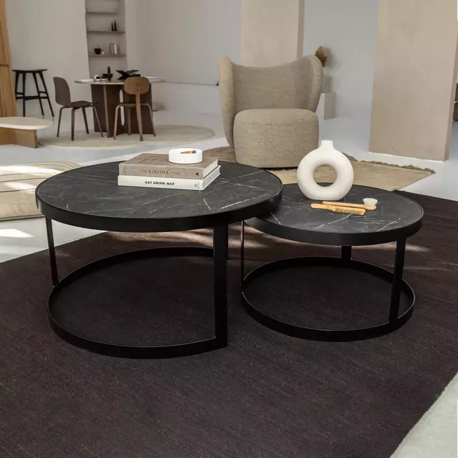 Stalux Salontafelset 'Saar' rond 80 en 60cm kleur zwart zwart marmer - Foto 2