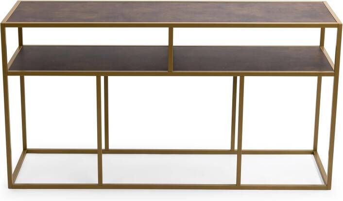 STALUX Side-table Teun 150cm goud lederlook bruin - Foto 1