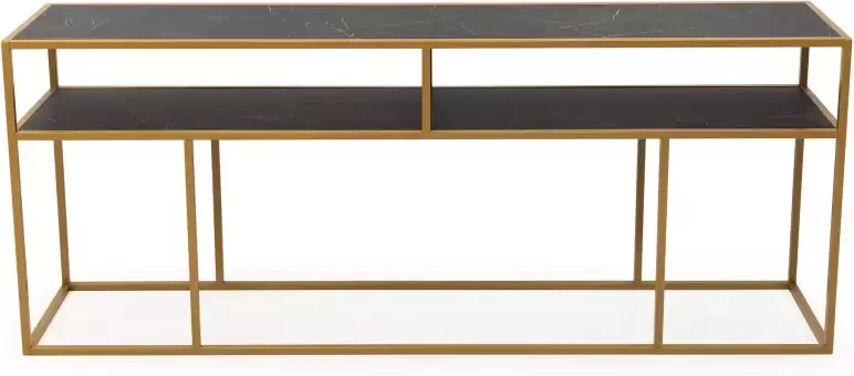 STALUX Side-table Teun 200cm goud zwart marmer