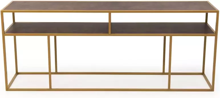 STALUX Side-table Teun 200cm goud lederlook bruin - Foto 1