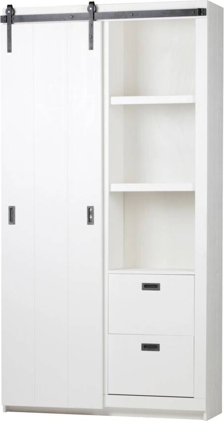 Vtwonen Wandkast Schuifdeurkast Barn Grenen Wit 122x230x37 cm (BxHxD) Metalen Rail Woonexpress - Foto 3
