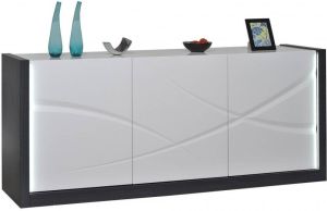 Ameubelment Dressoir Elypse 190 cm breed Hoogglans Wit met Bruin eiken