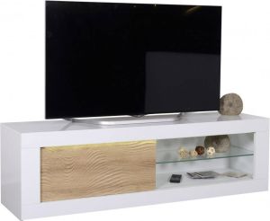Ameubelment Tv meubel Karma 170 cm breed Hoogglans wit met Eiken