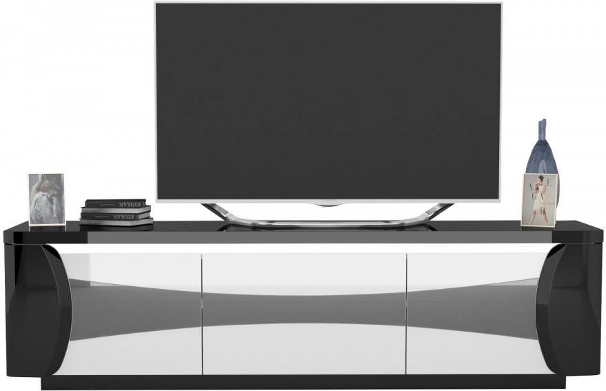 Ameubelment Tv meubel Tiago 180 cm breed in hoogglans zwart met wit