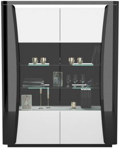 Ameubelment Vitrinekast Tiago 180 cm hoog in hoogglans zwart met wit