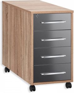 Bermeo Ladeblok Jones 75 cm hoog Sonoma eiken met hoogglans Grijs
