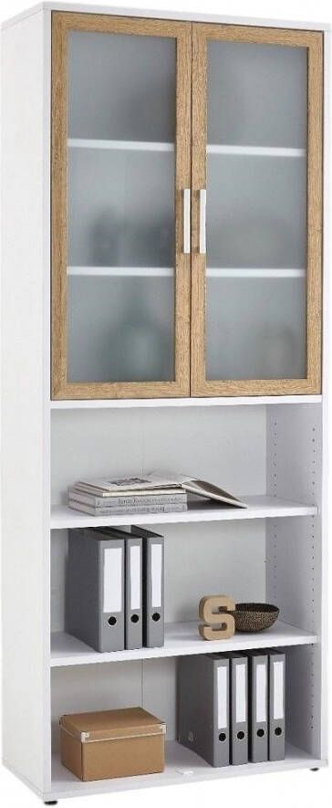 FD Furniture Boekenkast Calvia 12 van 222 cm hoog in wit met oud eiken