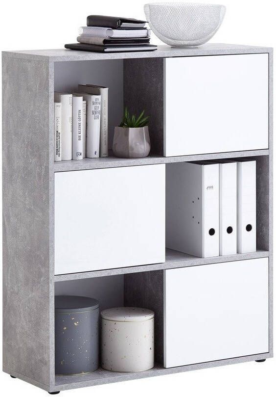 FD Furniture Boekenkast Ruta 110 cm hoog in grijs beton met hoogglans wit