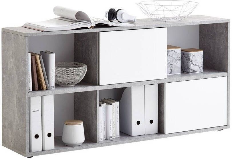 FD Furniture Boekenkast Ruta 72 cm hoog in grijs beton met hoogglans wit
