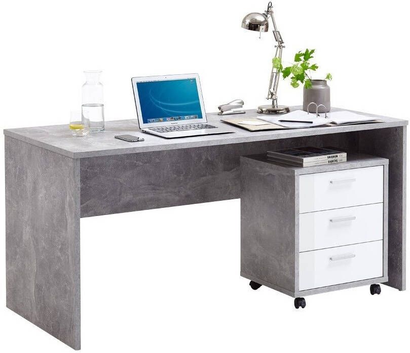 FD Furniture Bureau Set Brick 160 cm breed in grijs beton