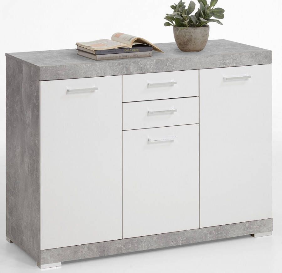 FD Furniture Dressoir Bristol 3 XL van 120 cm breed in grijs beton met wit