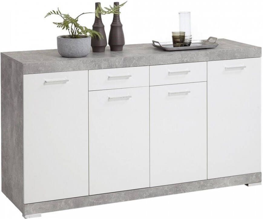 FD Furniture Dressoir Bristol 4 XL van 160 cm breed in grijs beton met wit