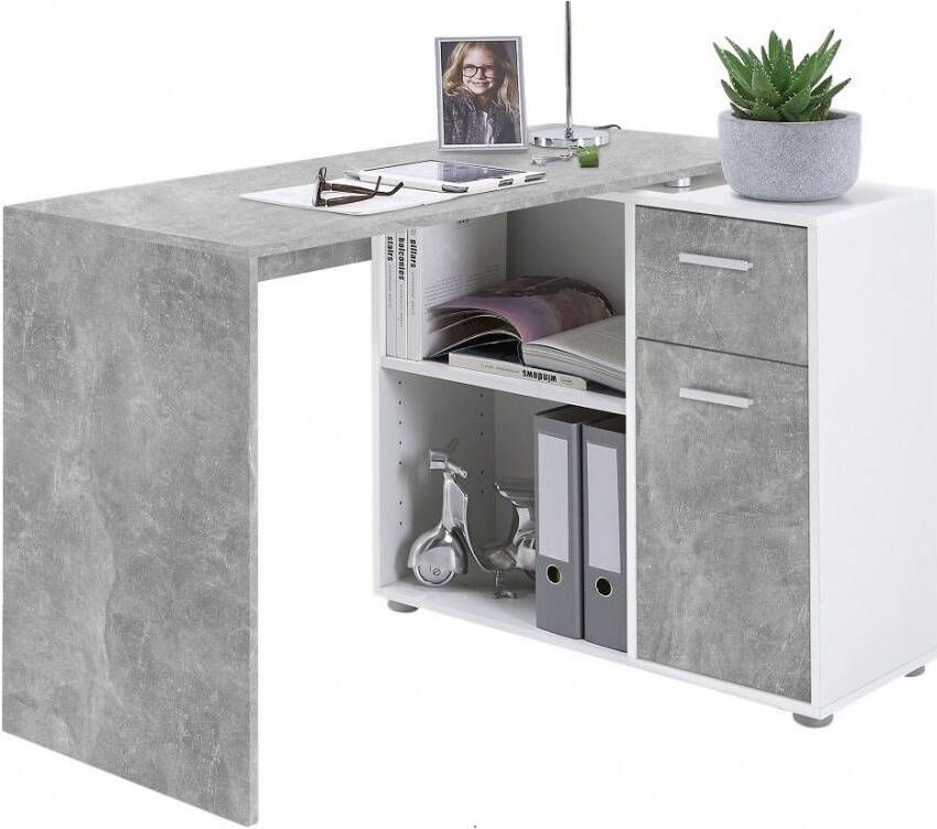 FD Furniture Hoekbureau Albert 117 cm breed in grijs beton met wit