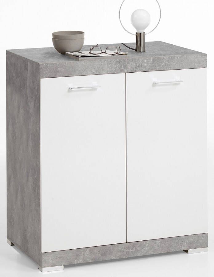 FD Furniture Opbergkast Bristol 1 XL van 90 cm hoog in grijs beton met wit online kopen