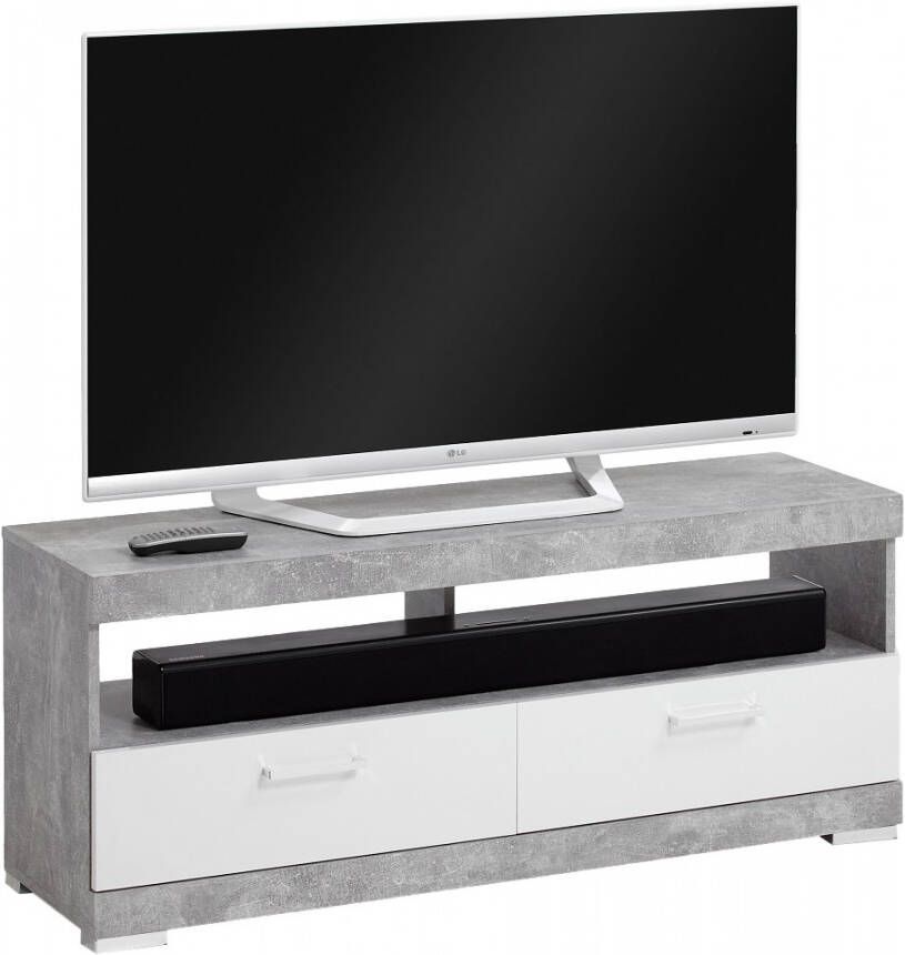 FD Furniture Tv meubel Bristol 120 cm breed Grijs beton met wit