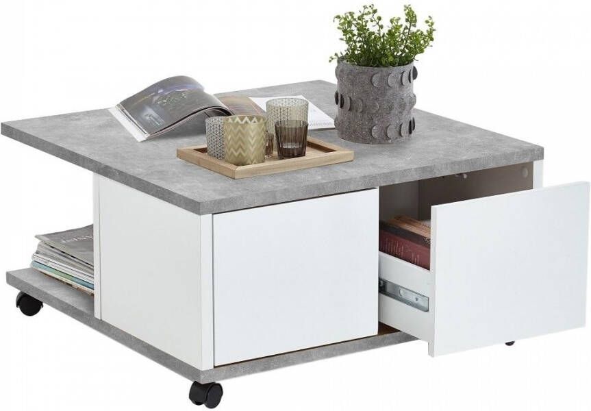 FD Furniture Vierkante salontafel Twin 70x36x70 breed in grijs beton met wit