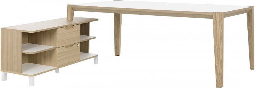 Gamillo Furniture Bureau tafel set Absolu 204 cm breed in wit met eiken