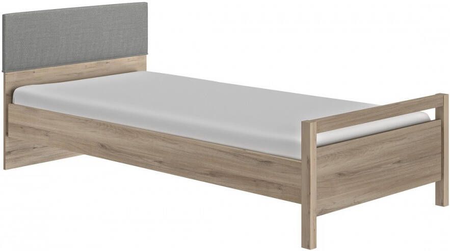 Gamillo Furniture Eenpersoonsbed Ethan 90x190cm in kronberg eiken met grijs