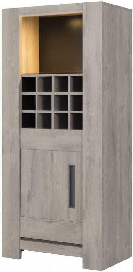 Gamillo Furniture Vitrinekast Boston Small van 181 cm hoog in licht grijs eiken