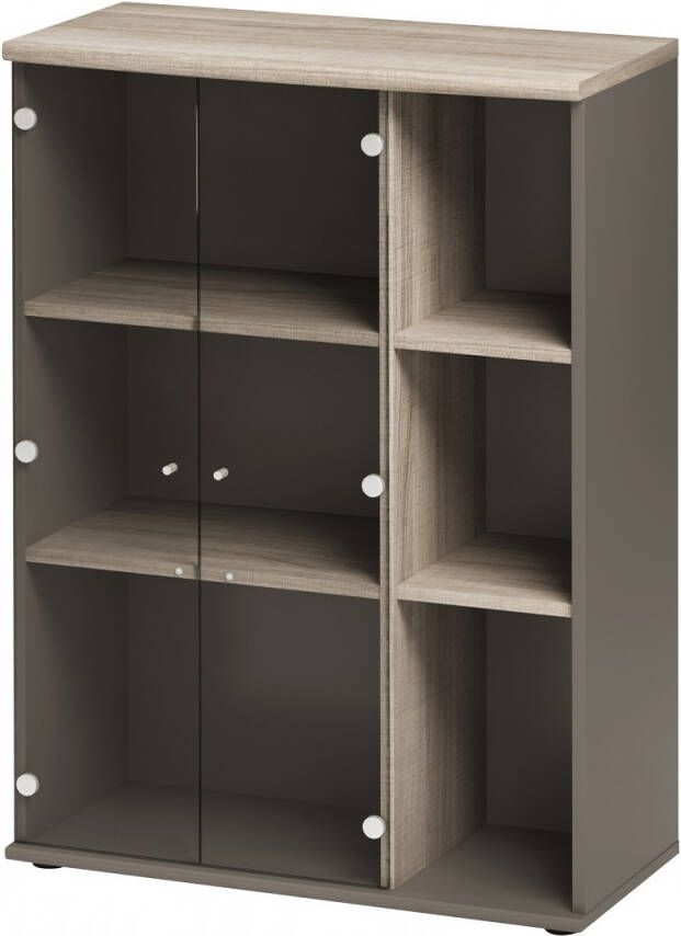 Gamillo Furniture Vitrinekast Jazz van 114 cm hoog in grijs eiken met grijs online kopen