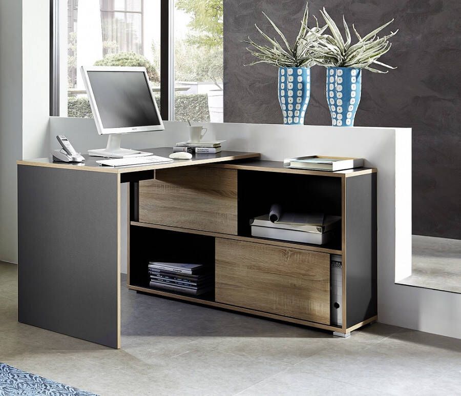Germania Hoekbureau Slide 120 cm breed in antraciet met eiken