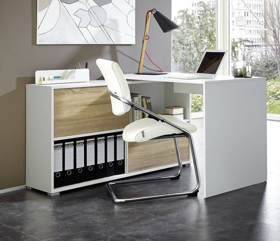 Germania Hoekbureau Slide 120 cm breed in wit met eiken