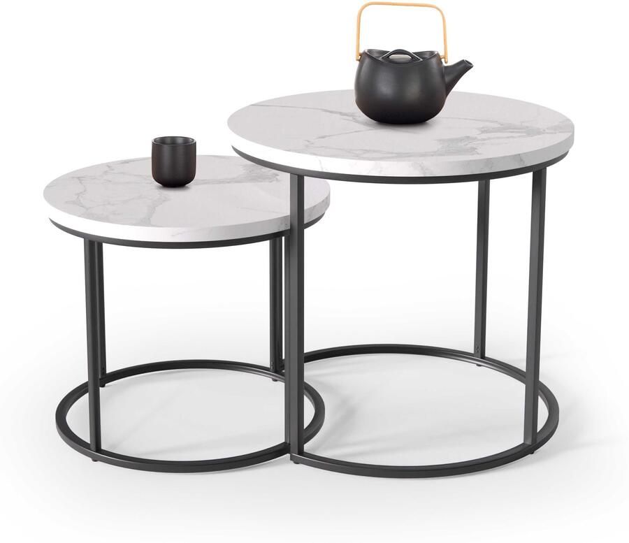 Home Style Bijzettafel Set Oreo Marmer wit