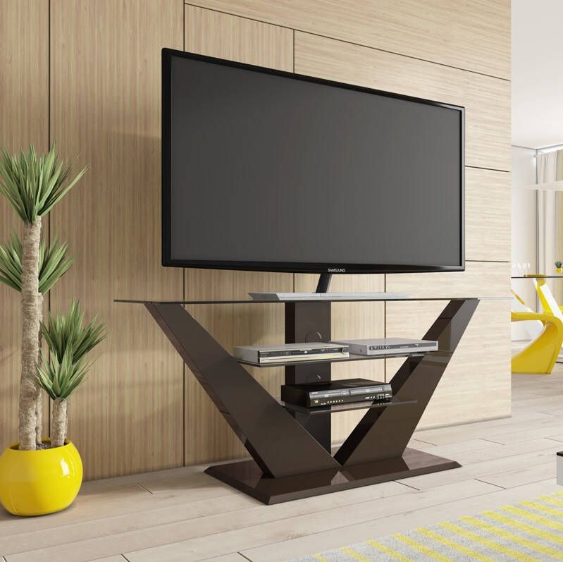 Hubertus Meble Tv meubel Luna 140 cm breed met LED Hoogglans bruin