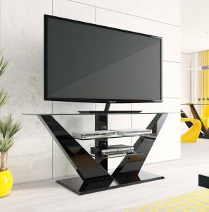 Hubertus Meble Tv meubel Luna 140 cm breed met led Hoogglans Zwart