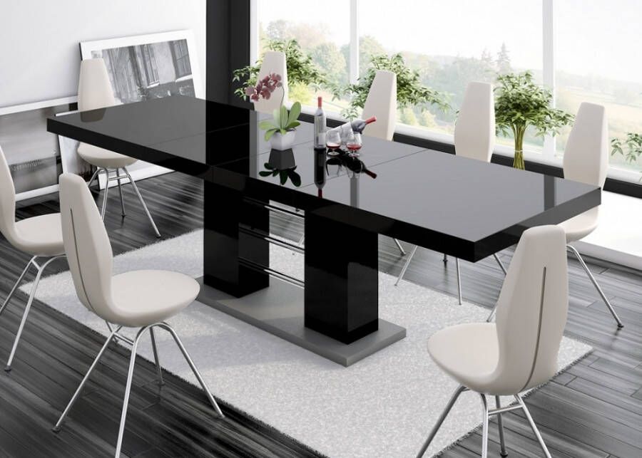 Meble Uitschuifbare Eettafel Linosa 160 260 cm breed in hoogglans zwart Meubels.com