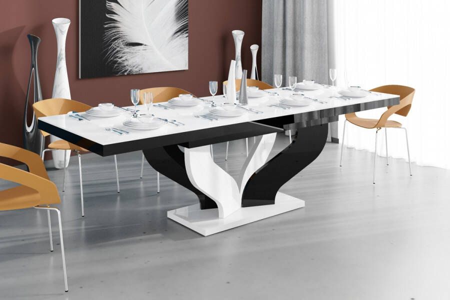 Hubertus Meble Uitschuifbare eettafel Viva 160 tot 256 cm breed in hoogglans wit met zwart