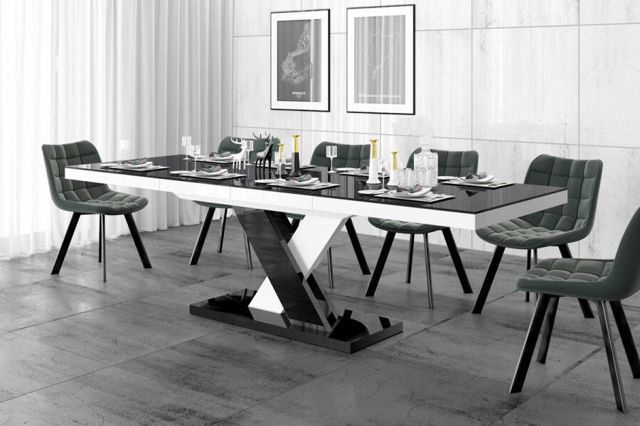 Hubertus Meble Uitschuifbare eettafel Xenon lux 160 tot 256 cm breed in hoogglans zwart mix wit online kopen