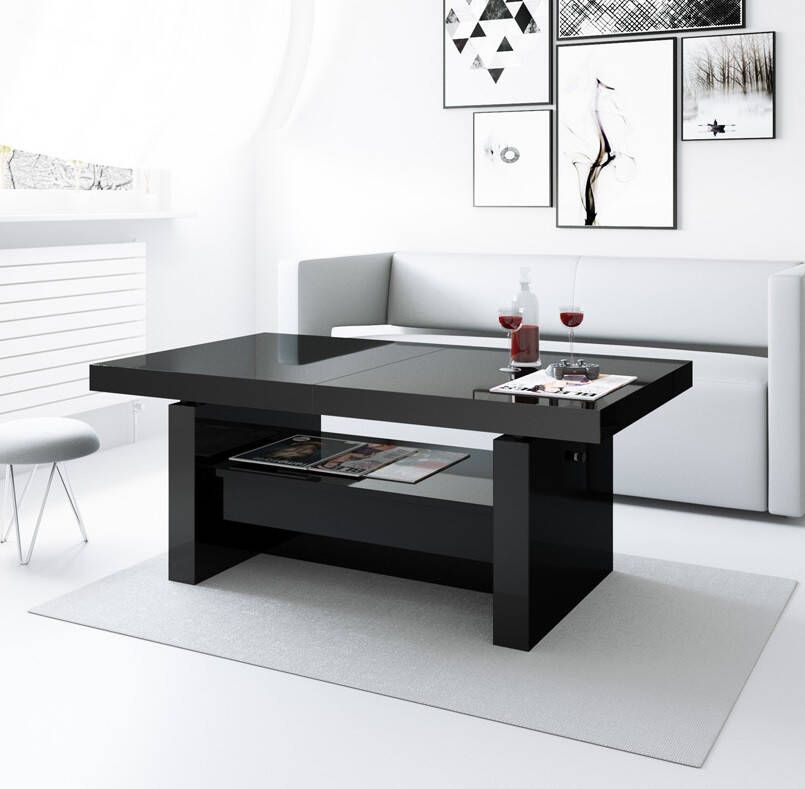 Hubertus Meble Uitschuifbare salontafel Aversa 120 tot 170 cm breed Hoogglans zwart