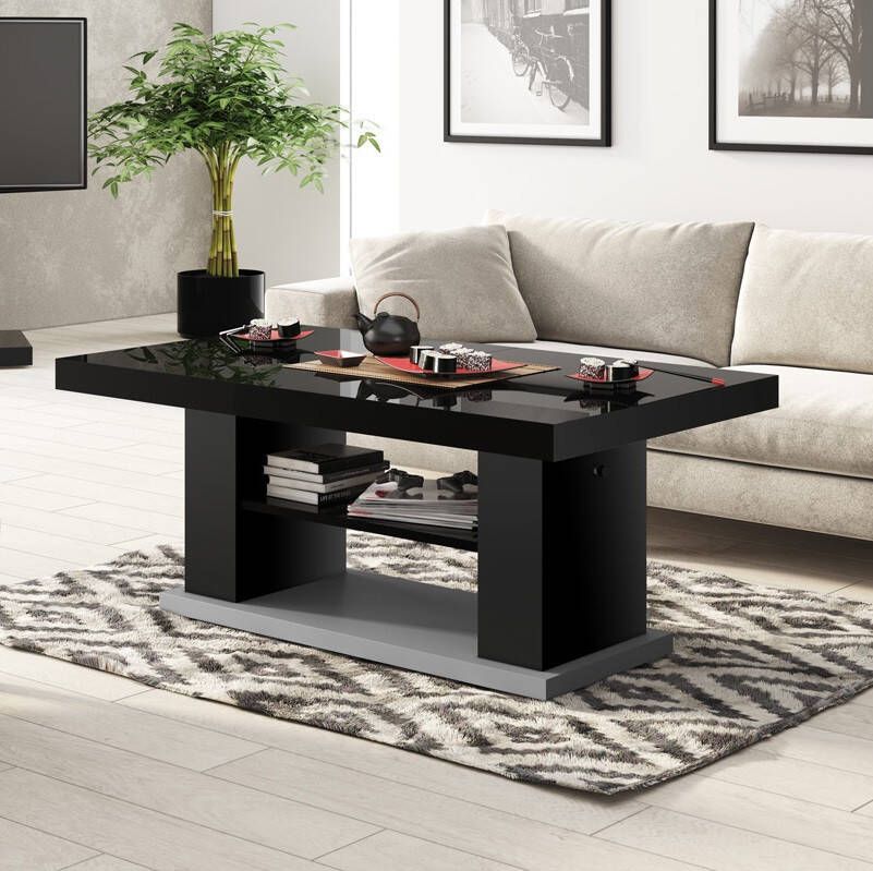 Hubertus Meble Uitschuifbare salontafel Matera 120 tot 170 cm breed hoogglans zwart