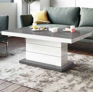 Hubertus Meble Uitschuifbare salontafel Matera Lux 120 tot 170 cm breed hoogglans grijs met wit