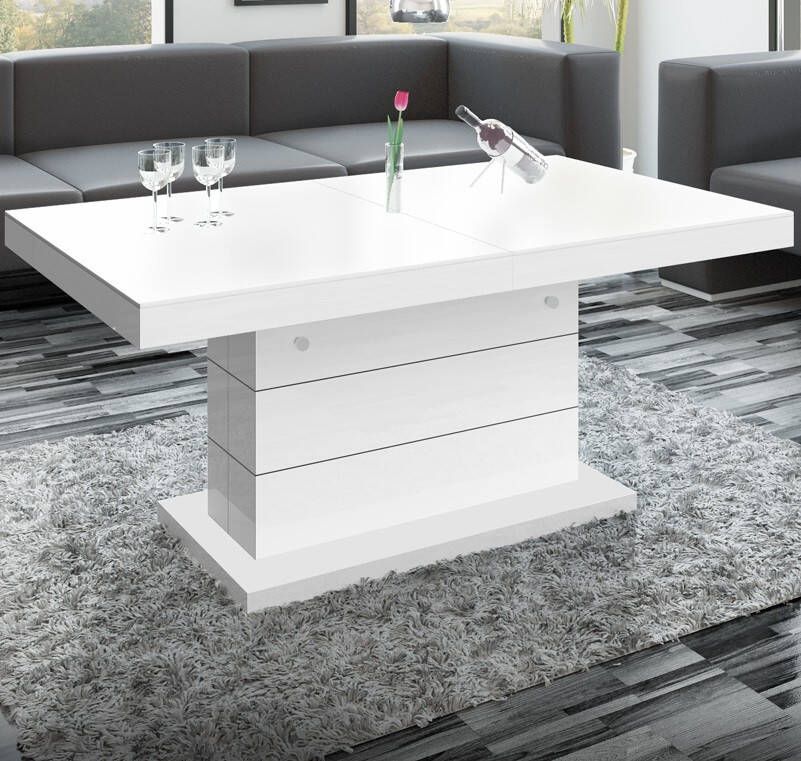 Hubertus Meble Uitschuifbare salontafel Matera Lux 120 tot 170 cm breed hoogglans wit