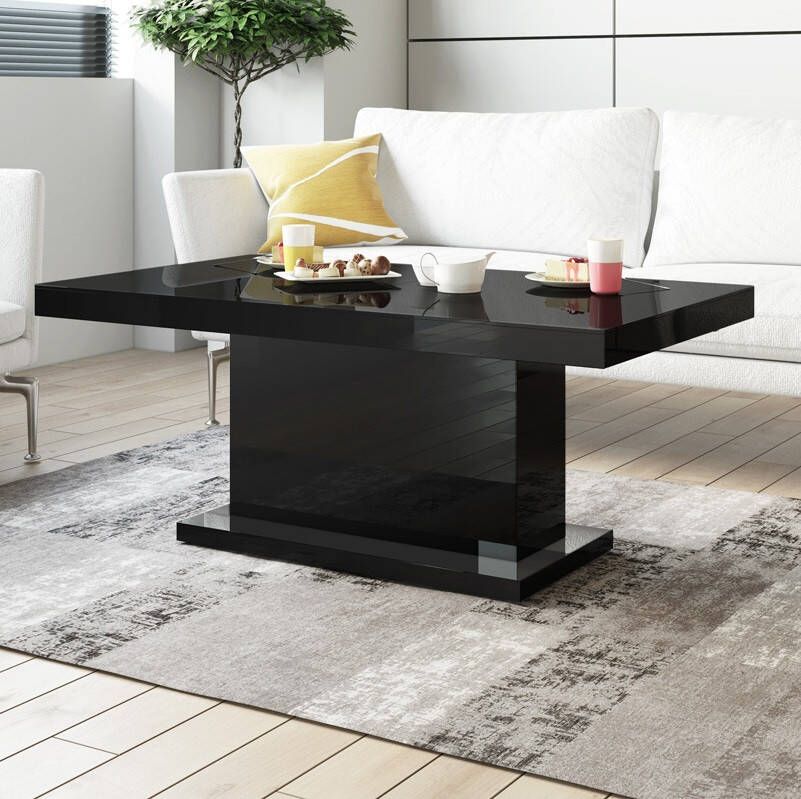 Hubertus Meble Uitschuifbare salontafel Matera Lux 120 tot 170 cm breed hoogglans zwart