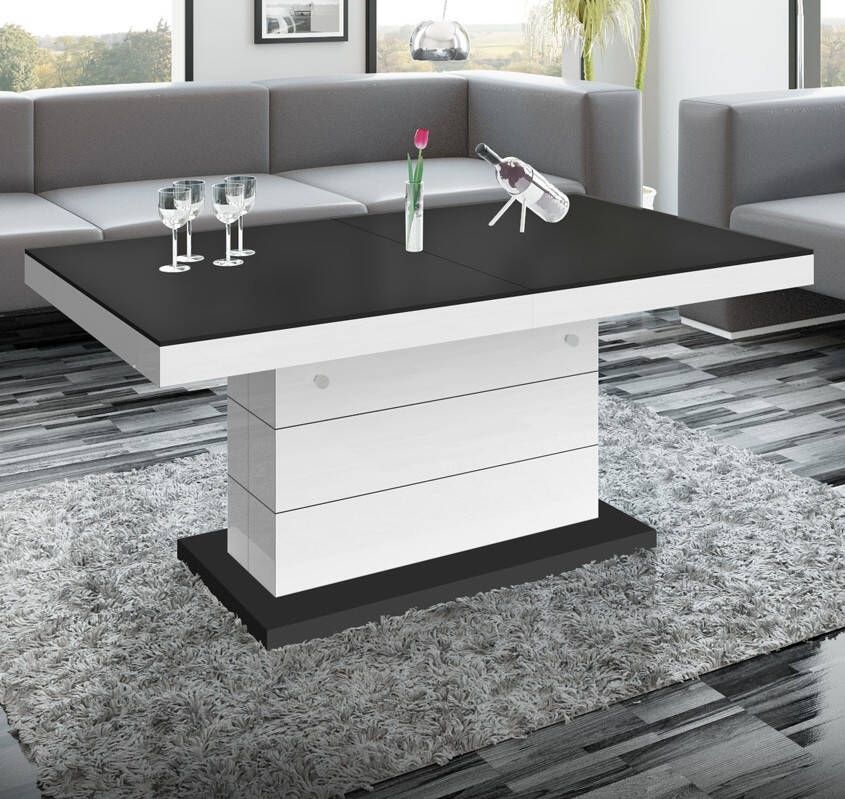Hubertus Meble Uitschuifbare salontafel Matera Lux 120 tot 170 cm breed in mat zwart met wit