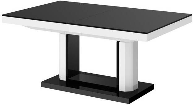Hubertus Meble Uitschuifbare salontafel Quadro Lux 120 tot 170 cm breed in hoogglans zwart met wit