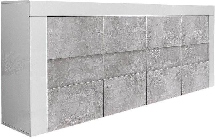 Pesaro Mobilia Dressoir Easy 181 cm breed Hoogglans wit met grijs beton