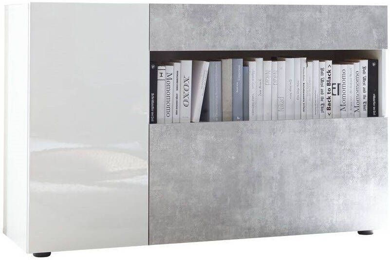 Pesaro Mobilia Dressoir Ramon 130 cm breed in hoogglans wit met grijs beton