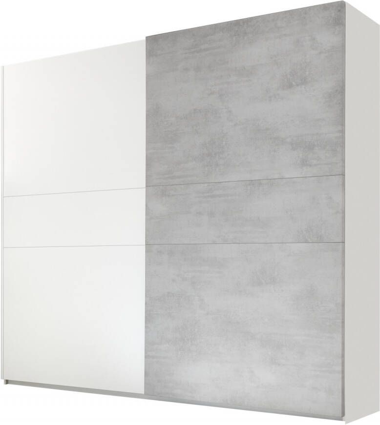 Pesaro Mobilia Kledingkast Amalti 220 cm breed in mat wit met grijs beton