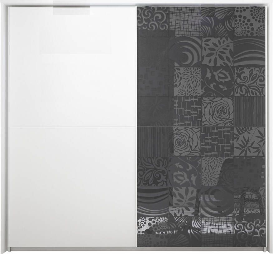 Pesaro Mobilia Kledingkast Perez 220 cm breed in mat wit met hoogglans antraciet online kopen
