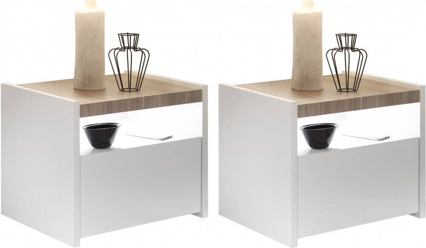 Pesaro Mobilia Nachtkastje Set Amalti full 42 cm hoog in mat wit met stelvio walnoot