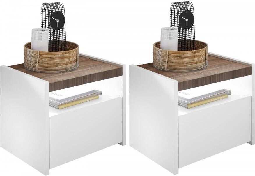 Pesaro Mobilia Nachtkastje Set Amalti full 42 cm hoog in mat wit met walnoot