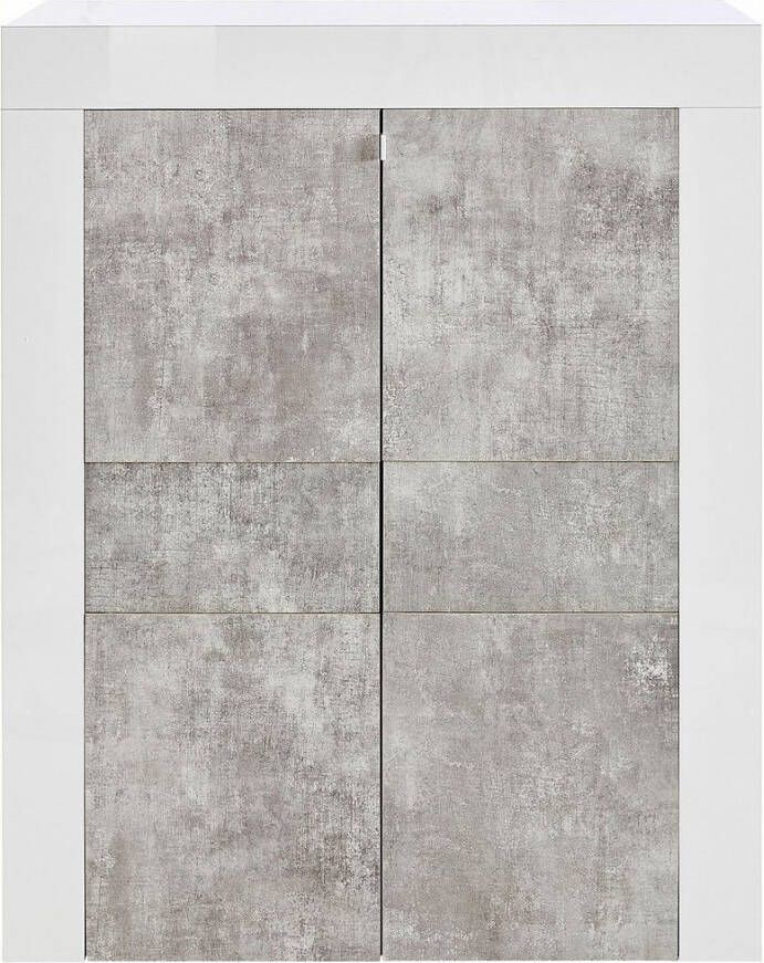 Pesaro Mobilia Opbergkast Easy 125 cm hoog Hoogglans wit met grijs beton